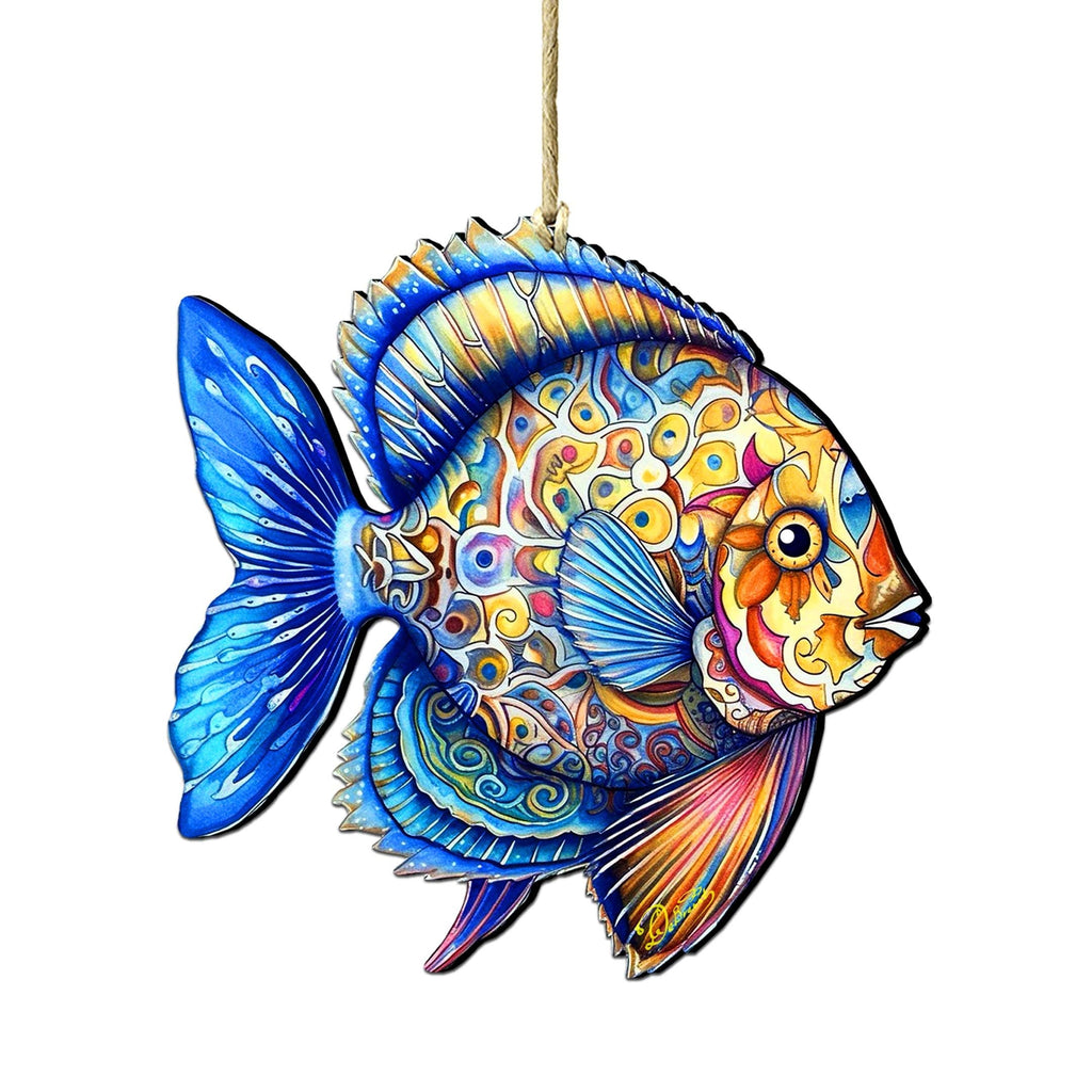 Nautical Christmas Ornaments - Oceanic Opal Fish Wooden Ornaments by G. Debrekht Coastal Holiday Decor - 8688302