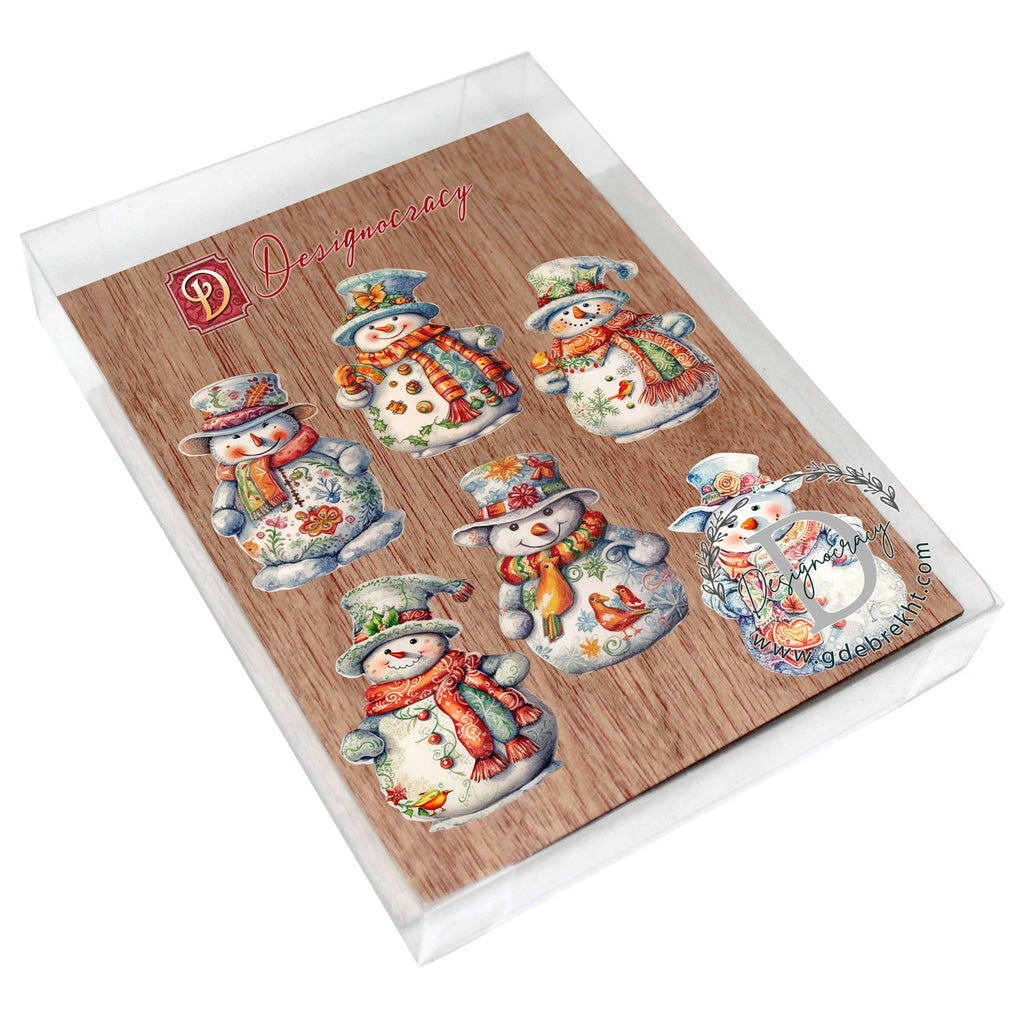 Snowman Clip-On Eco Wood Decorative Ornaments Set of 6 by G. Debrekht - Christmas Decor - 8090023C-S6