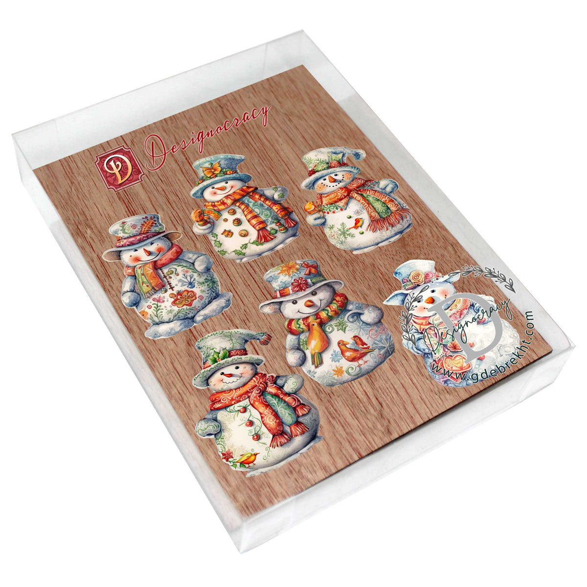 Snowman Clip-On Eco Wood Decorative Ornaments Set of 6 by G. Debrekht - Christmas Decor - 8090023C-S6