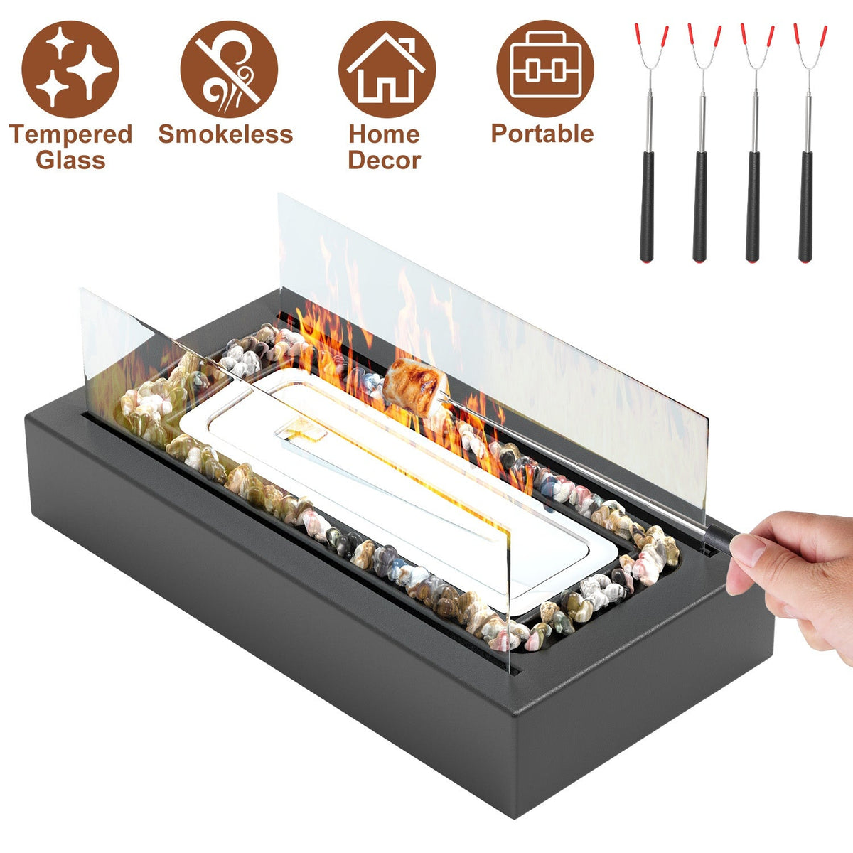 Tabletop Fire Pit With Roasting Sticks Portable Indoor Outdoor Tabletop Fireplace Ethanol Mini Fire Pit Table Top Decoration for Christmas Dinner Part