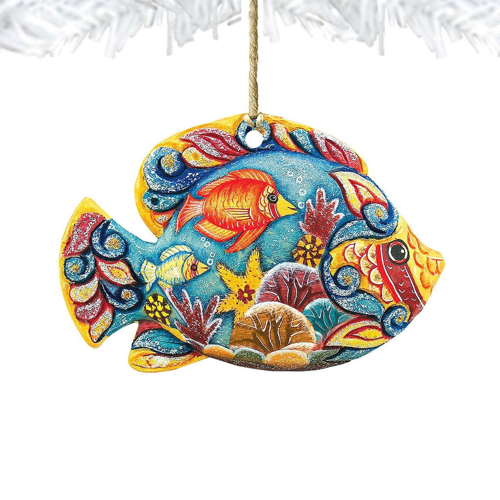 Tropical Fish Christmas Wooden Ornaments by G. DeBrekht - Coastal Holiday Decor - 8126121