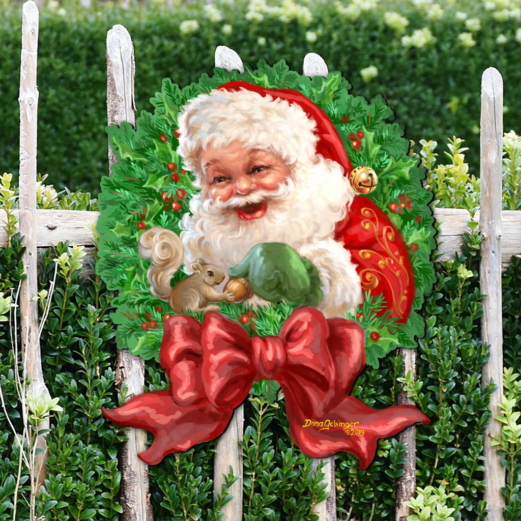 Santa Bow Holiday Door Wreath by D. Gelsinger - Christmas Santa Snowman Decor - 8461014H-1309