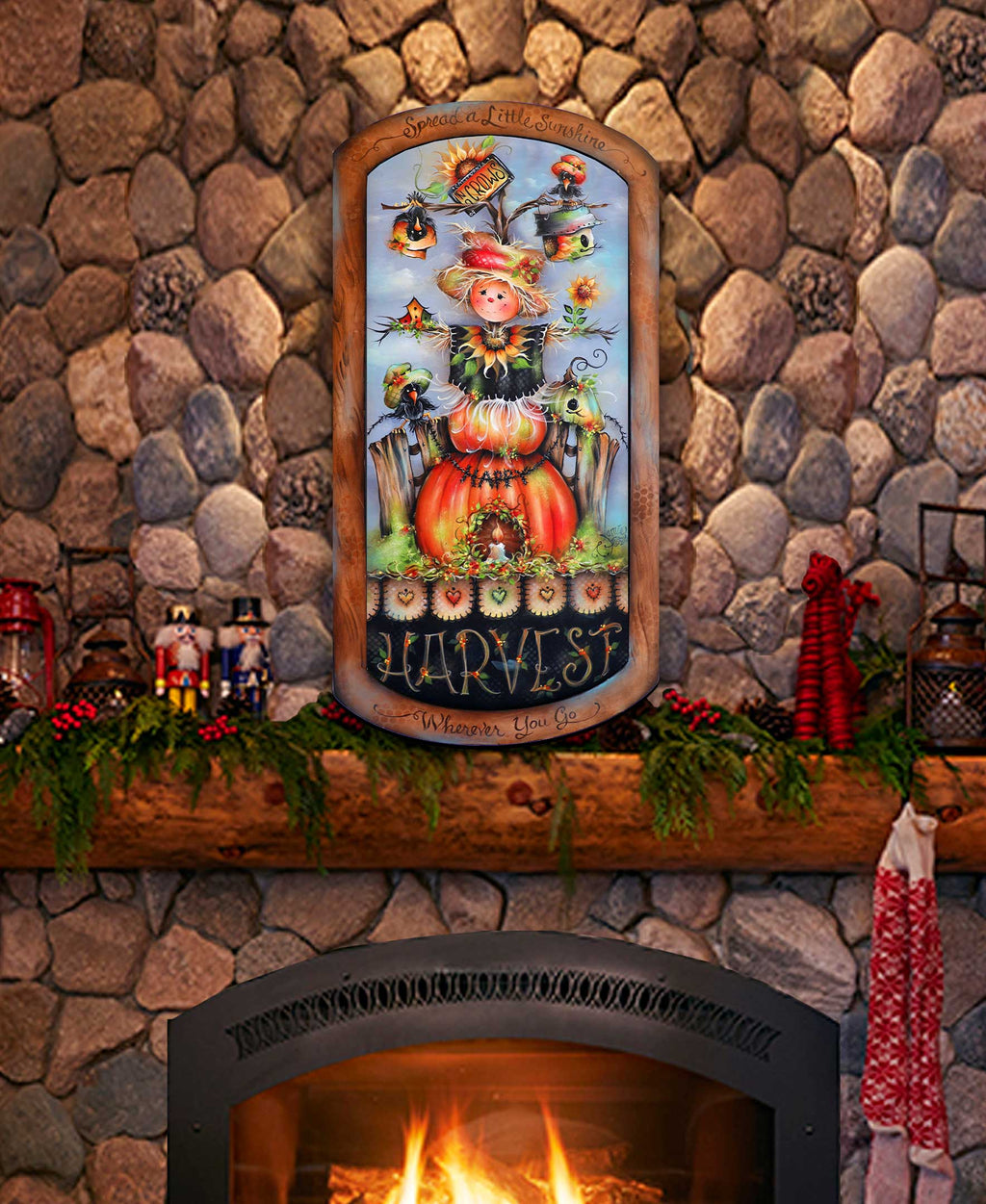 Harvest Pumpkin Scarecrow Holiday Door Decor by Jamie Mills-Price - Thanksgiving Decor - 8611075H-MP