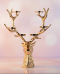 Gold Deer Head & Antler Candleabra