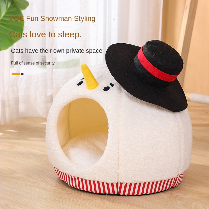Cat Nest: Semi enclosed Cat House for All Seasons, Cute Christmas Snowman Cat Nest, Winter Warmth Pet Supplies