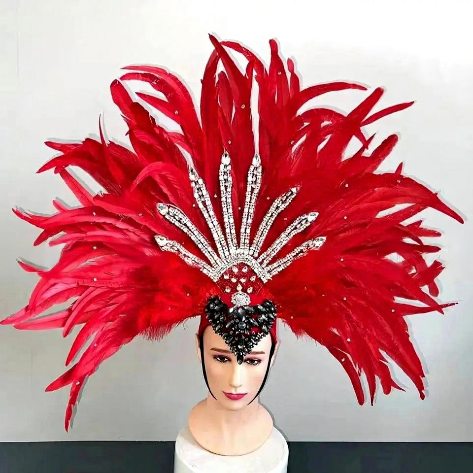 Red Feather Showgirl Headdress