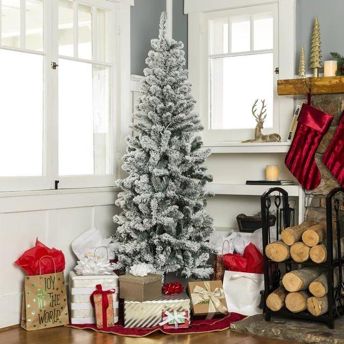 7.5 ft Flocked Pencil Pine Unlit Artificial Christmas Tree