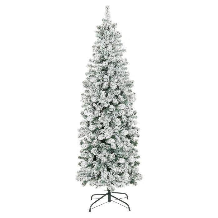 7.5 ft Flocked Pencil Pine Unlit Artificial Christmas Tree