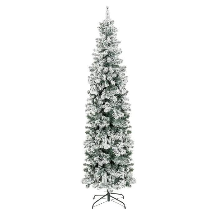 7.5 ft Flocked Pencil Pine Unlit Artificial Christmas Tree