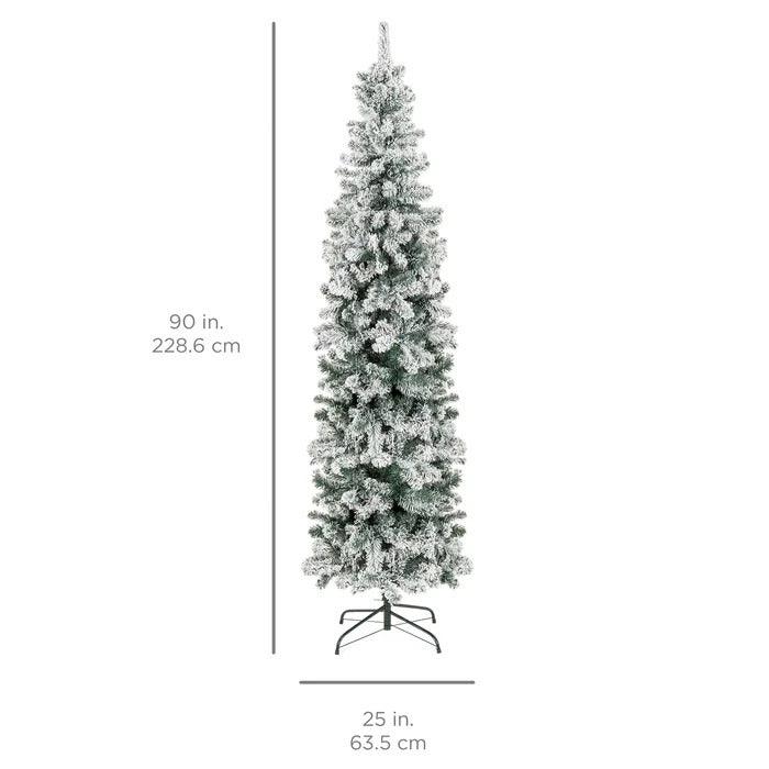7.5 ft Flocked Pencil Pine Unlit Artificial Christmas Tree