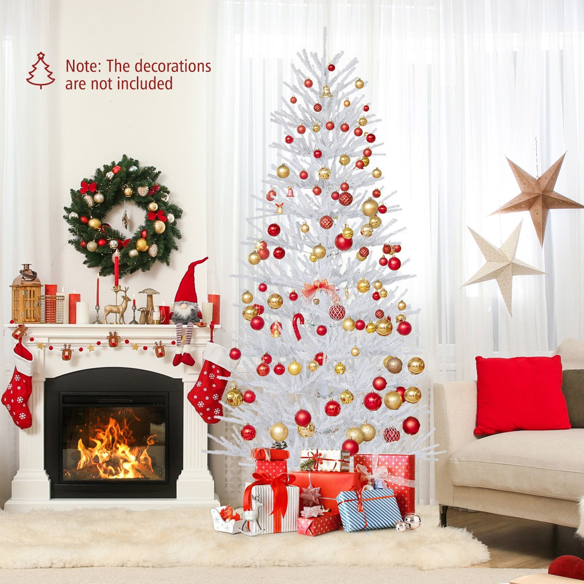 7 FT Artificial Pre-lit Christmas Tree Hinged Xmas Tree with 820 Coral-like Branch Tips