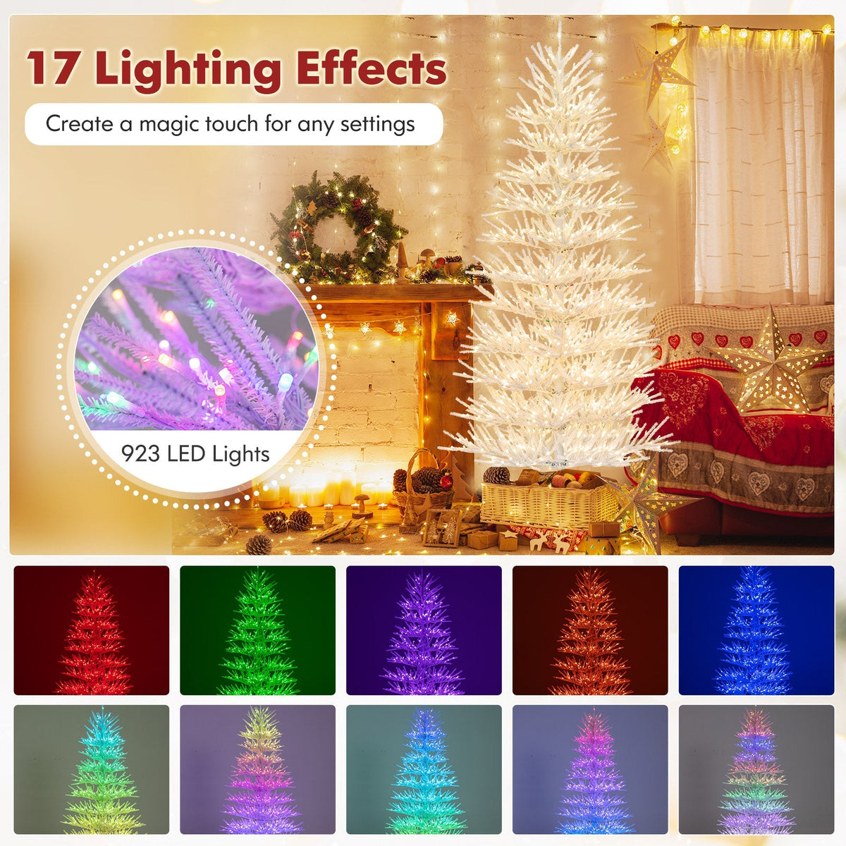 7 FT Artificial Pre-lit Christmas Tree Hinged Xmas Tree with 820 Coral-like Branch Tips