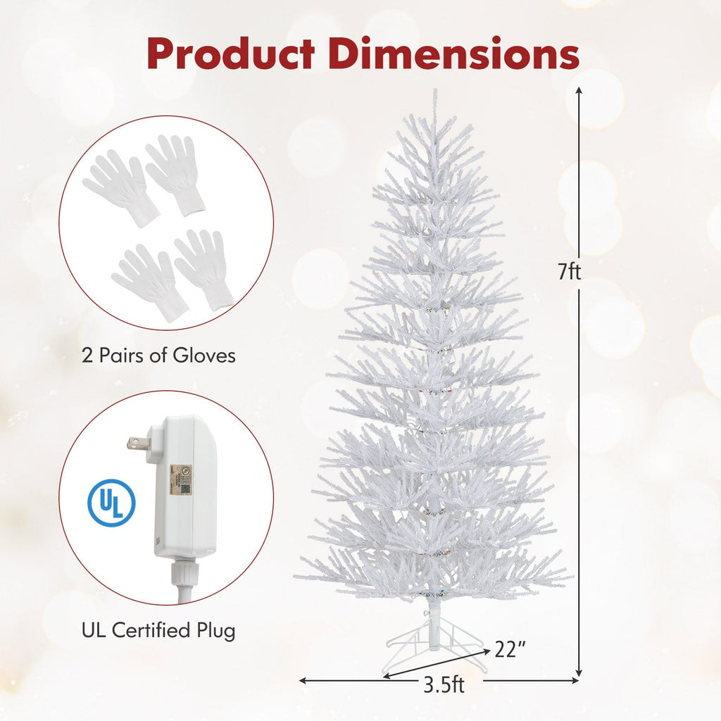 7 FT Artificial Pre-lit Christmas Tree Hinged Xmas Tree with 820 Coral-like Branch Tips