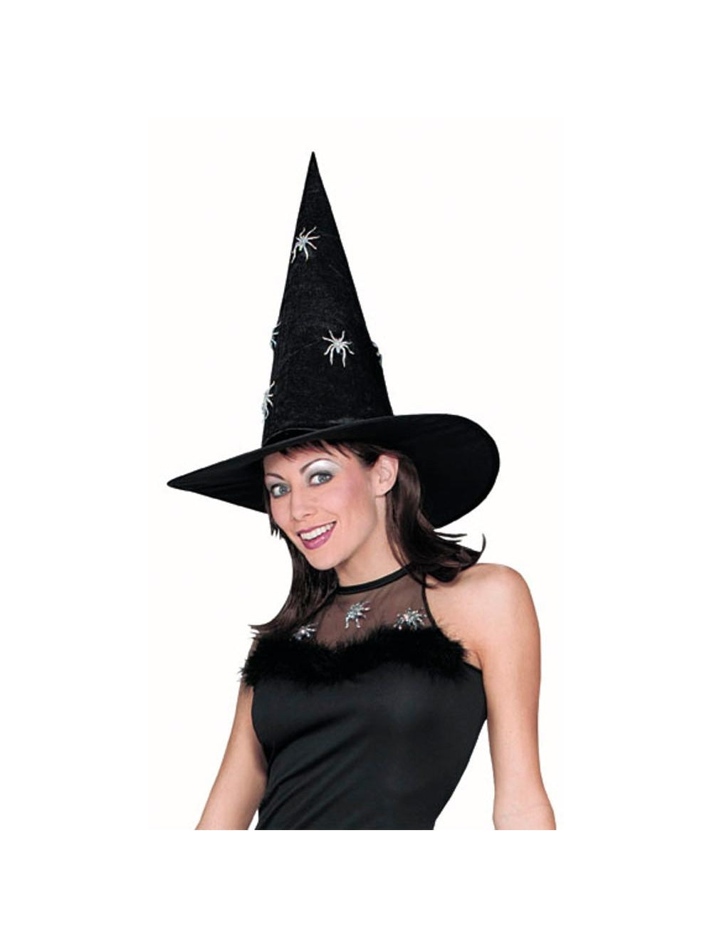 Adult Silver Spider Glitter Witch Hat