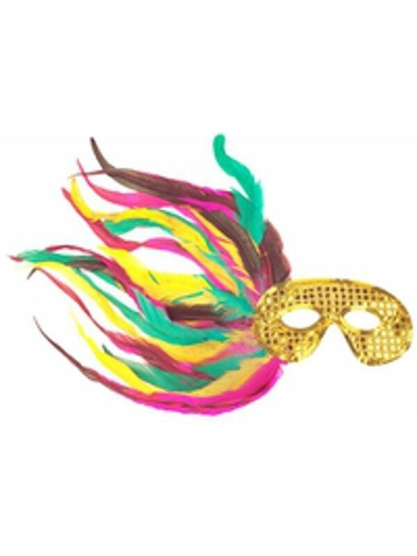Adult Gold Sequin Side Feather Eye Mask