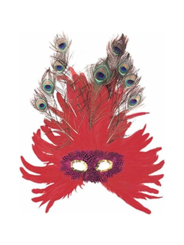 Adult Red Feather Peacock Eye Mask