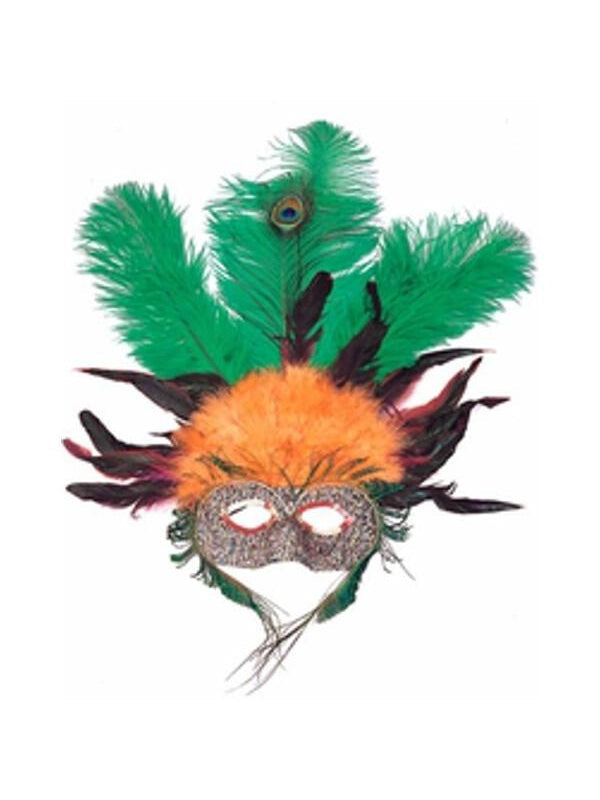 Adult Orange & Green Feather Eye Mask