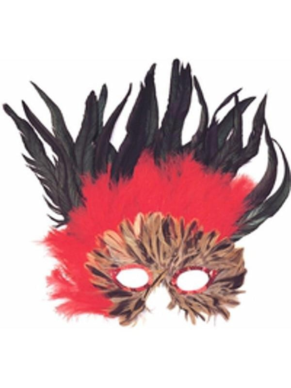 Adult Red & Black Feather Eye Mask