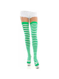 Adult Green & White Striped Thigh High Stockings