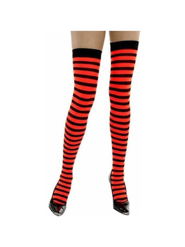 Adult Red & Black Striped Thigh High Stockings