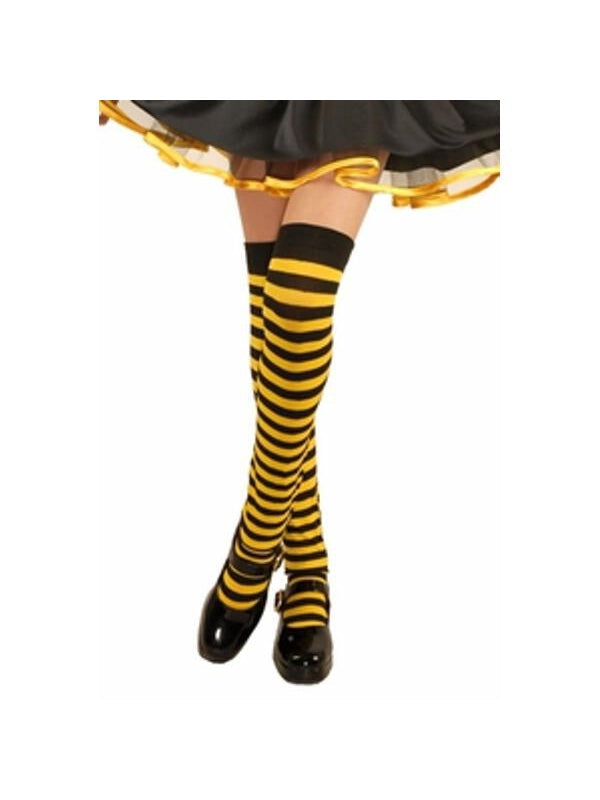 Childs Black & Yellow Stripped Over The Knee Stockings