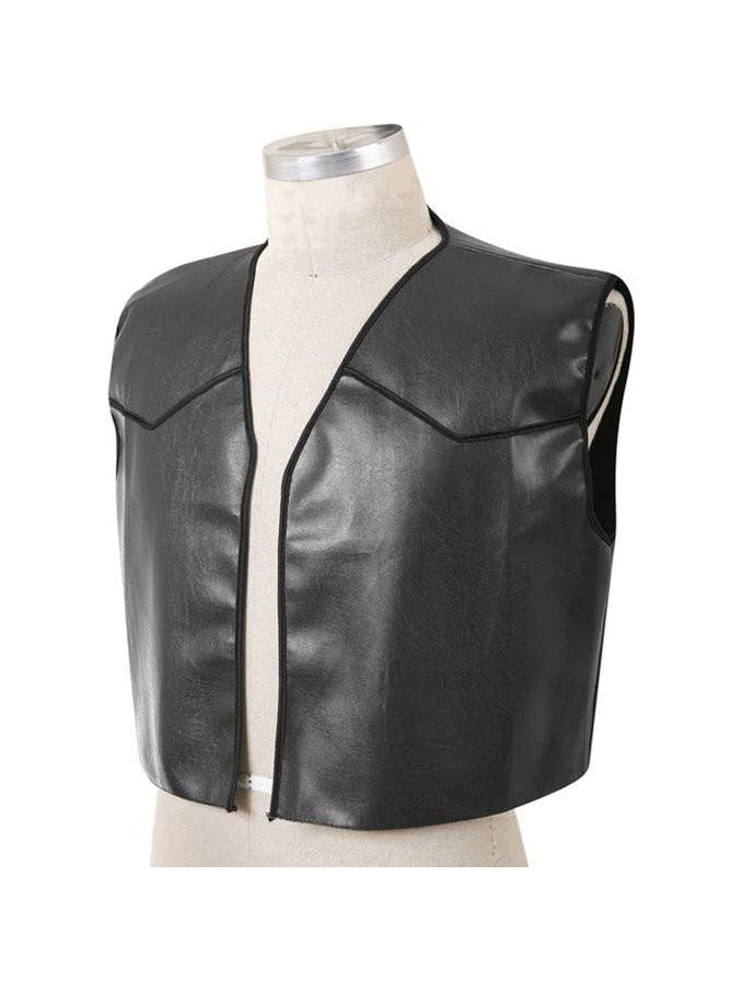 Black Faux Leather Biker Vest, Standard Size