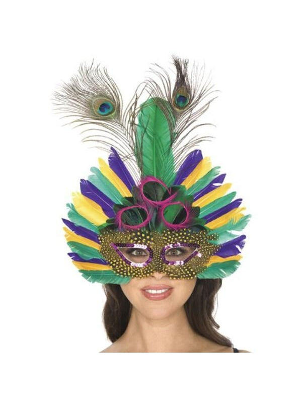 Adult Mardi Gras Peacock Feather Mask