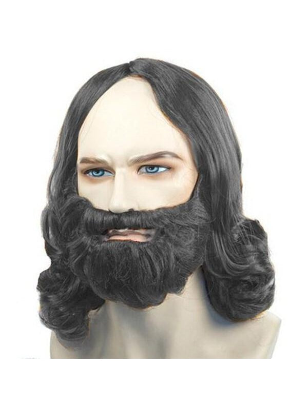 Men's Dark Grey Biblical Wig and Beard Set