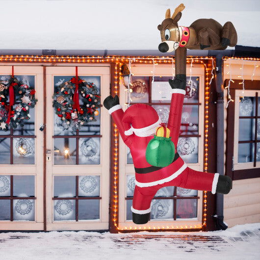 8.5 Feet Christmas Inflatable Reindeer and Climbing Santa Claus with Built-in LED Lights