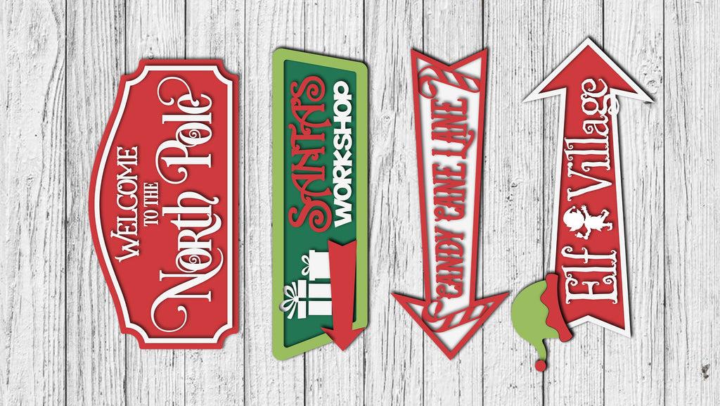 Christmas Directional Sign Post with Base DIY Unfinished Kit