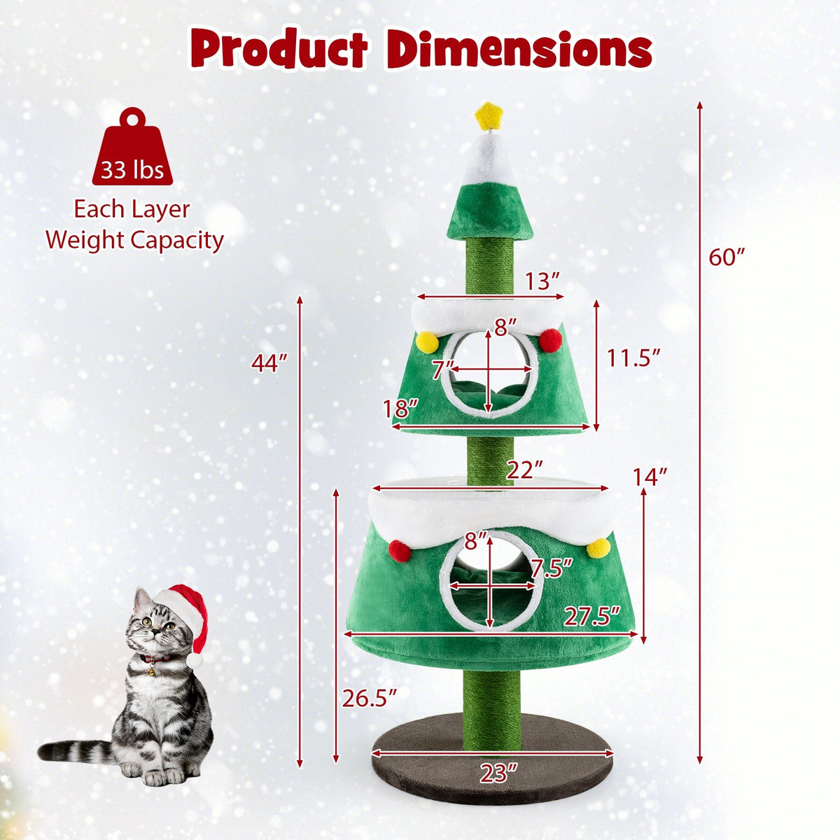 Christmas Cat Tree for Indoor Cats Cute Holiday Cat Tower with 2 Condos-Green