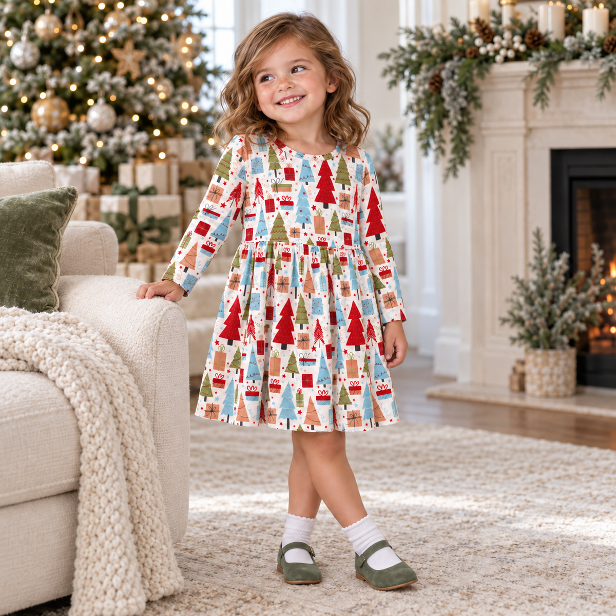 Christmas Merry Girl's Soft Bamboo Dress - Sibling Matching