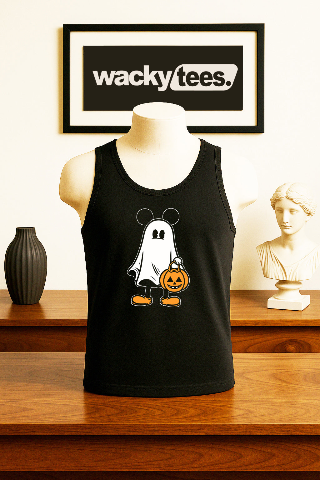 Cute Halloween Male Ghost with Pumpkin Trick Or Treating Graphic Tee Shirt