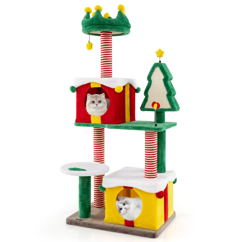 Cute Christmas Cat Tree Cat Tower for Indoor Cats with Scratching Posts and Carpet-Multicolor