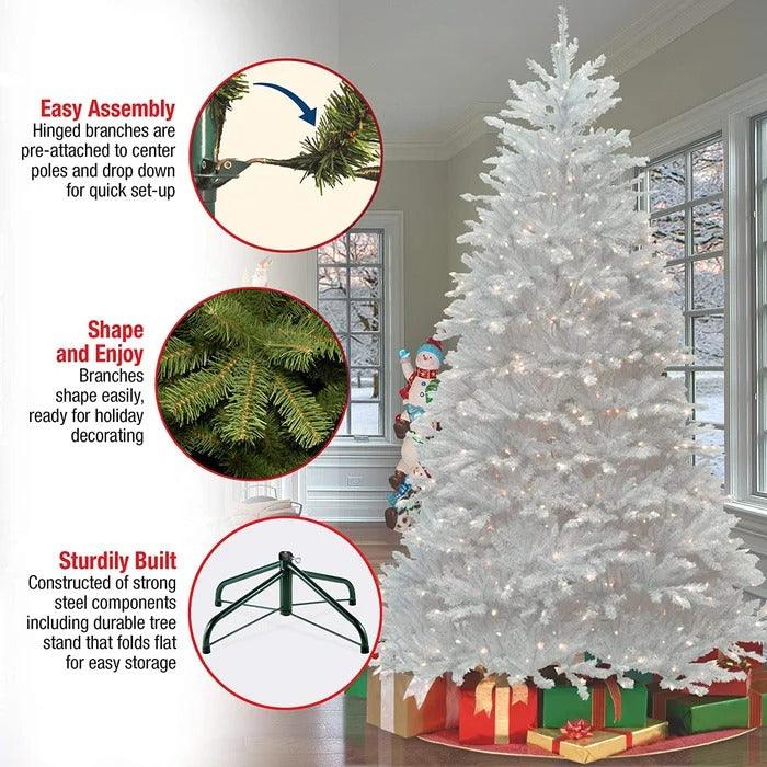 7.5 ft White Dunhill Fir Pre-Lit Artificial Christmas Tree