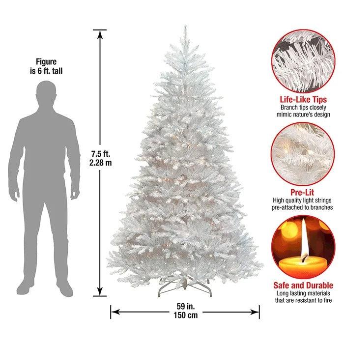 7.5 ft White Dunhill Fir Pre-Lit Artificial Christmas Tree