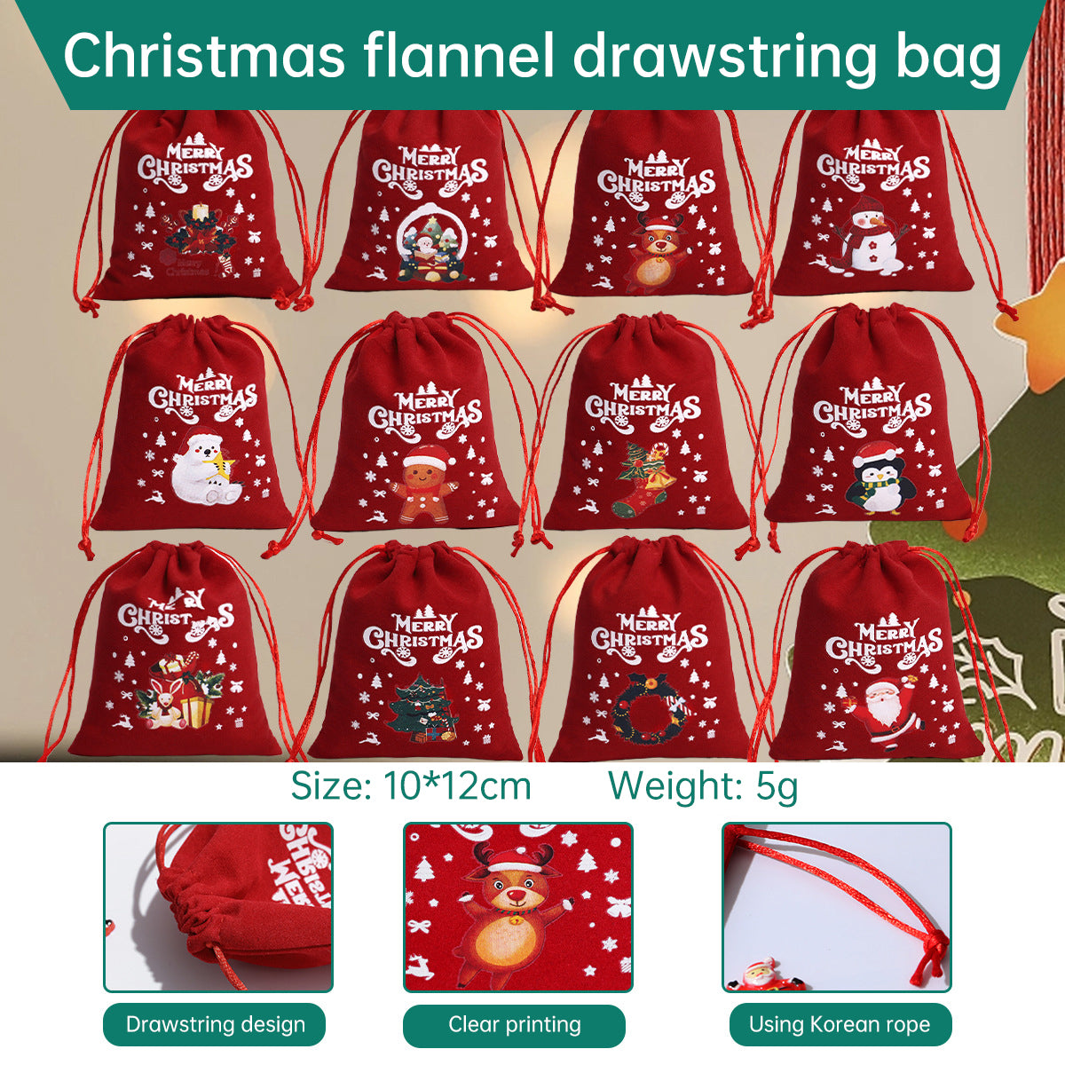Christmas Gift Velvet/linen Drawstring Bags Bracelet Jewelry Candy Packaging Bags