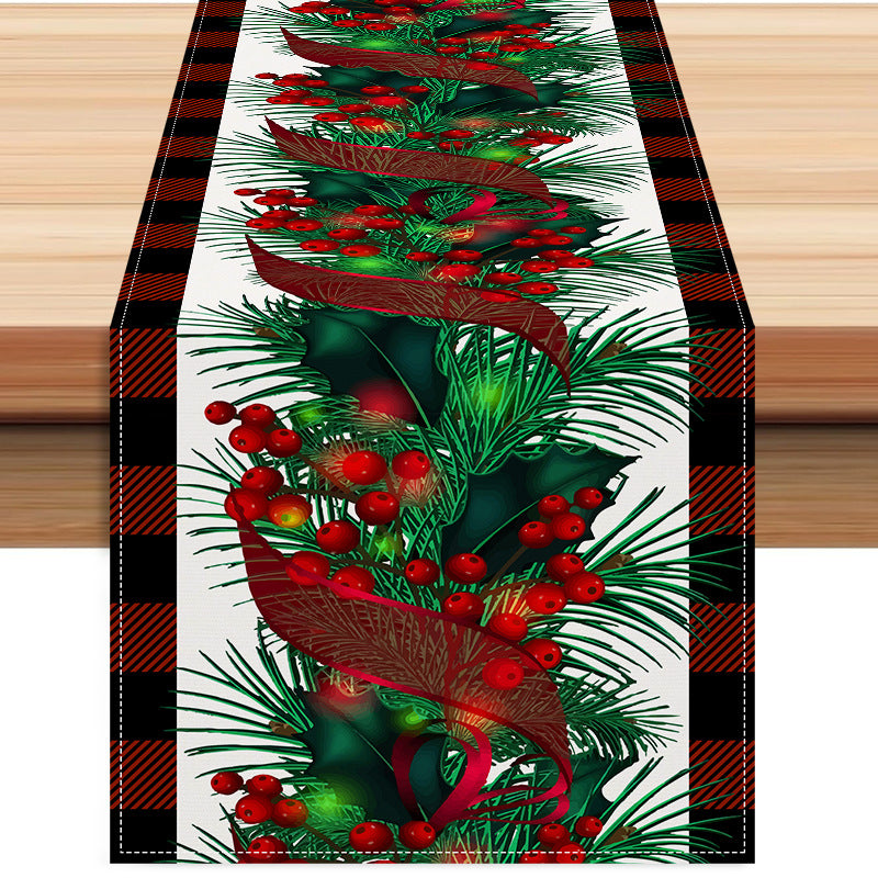 New red and black checkered table flag Christmas red fruit printed tablecloth TV cabinet decoration tablecloth home fabric