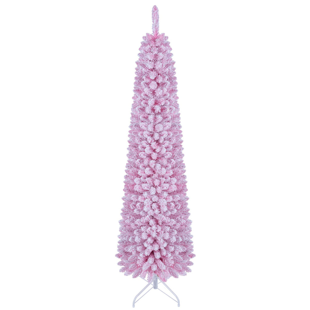 6 FT Pink Flocked Pre-Lit Pencil Christmas Tree with LED Lights
