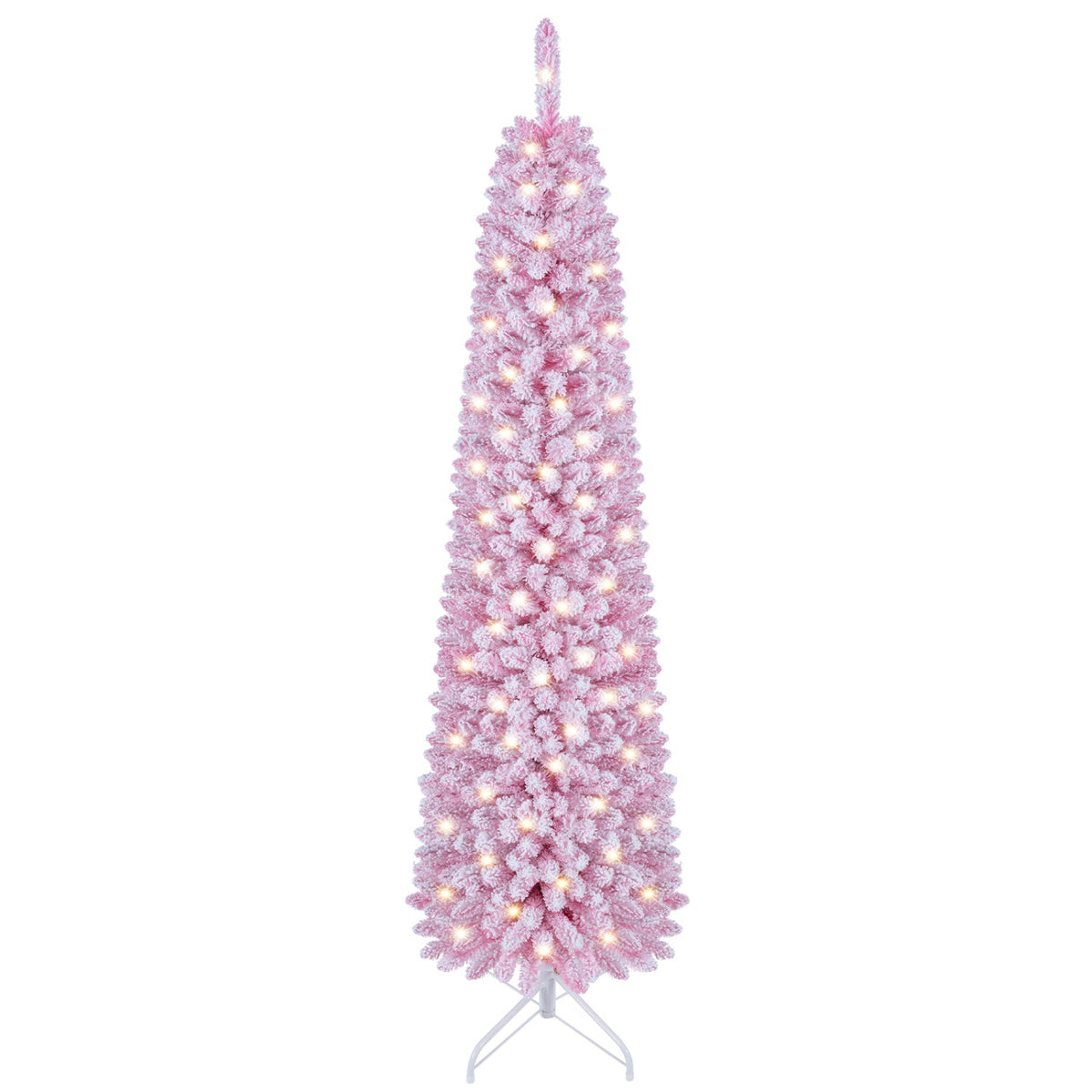 6 FT Pink Flocked Pre-Lit Pencil Christmas Tree with LED Lights