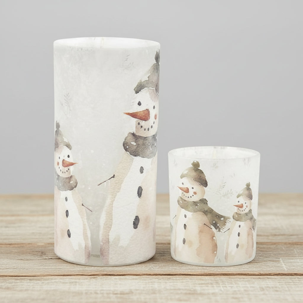 Set of 2 Snowman Glass Jars