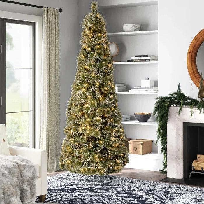 Glittery Bristle 90'' Lighted Artificial Pine Christmas Tree