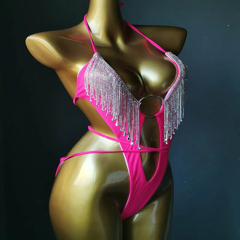 The Venus Vacation Tassel Bikini – Luxe Rhinestone Fringe Showgirl Set