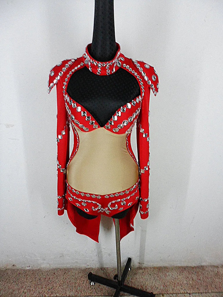 Rhinestone Swallowtail Showgirl Bodysuit – Tuxedo Tails Stage Performance Costume
