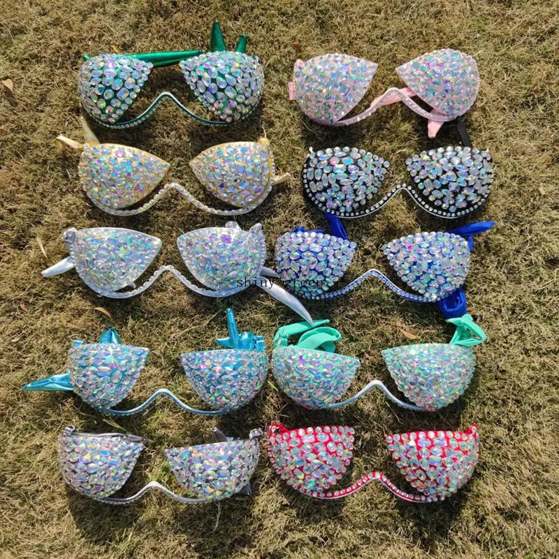 Luxury Rhinestone Performance Bikini Set – Shimmering Crystal Push-Up Stage Costume & Bling Two-Piece for GoGo Dancers, Festivals & Raves