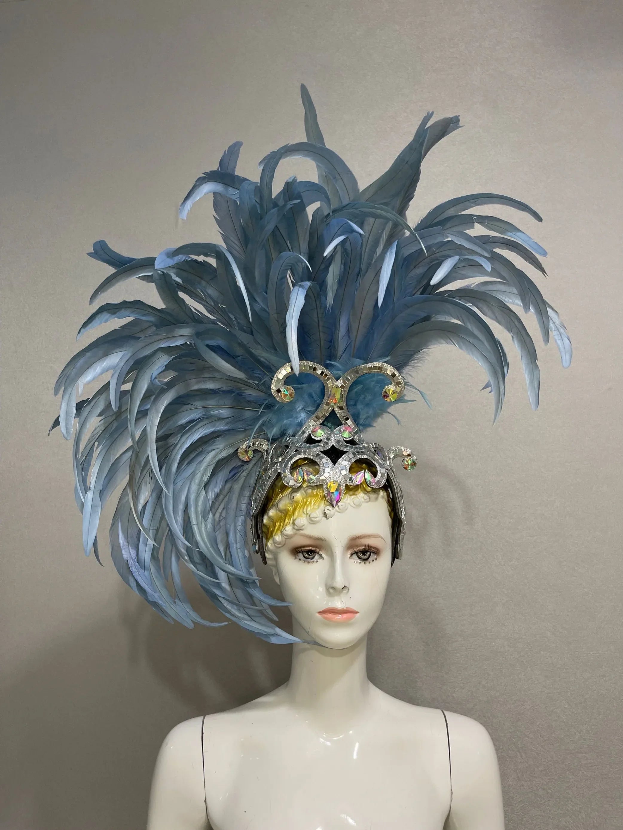 The Stardust Mirage – Exquisite Blue Feathered Samba Carnival Headdress