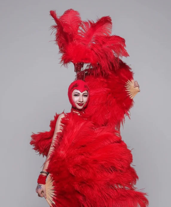 Ostrich Feather Headdress & Pearl Suit Stage Costume Set