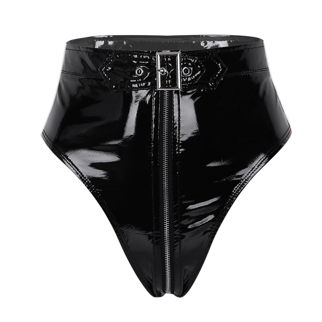 Womens Wet Look PVC Leather Underwear Set Wire-free Unlined Bra Top with High Cut Briefs Party Club Pole Dancing Clubwear