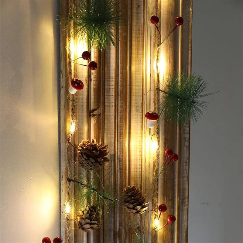 2 m Battery-Powered Pine Cone & Star Christmas String Lights