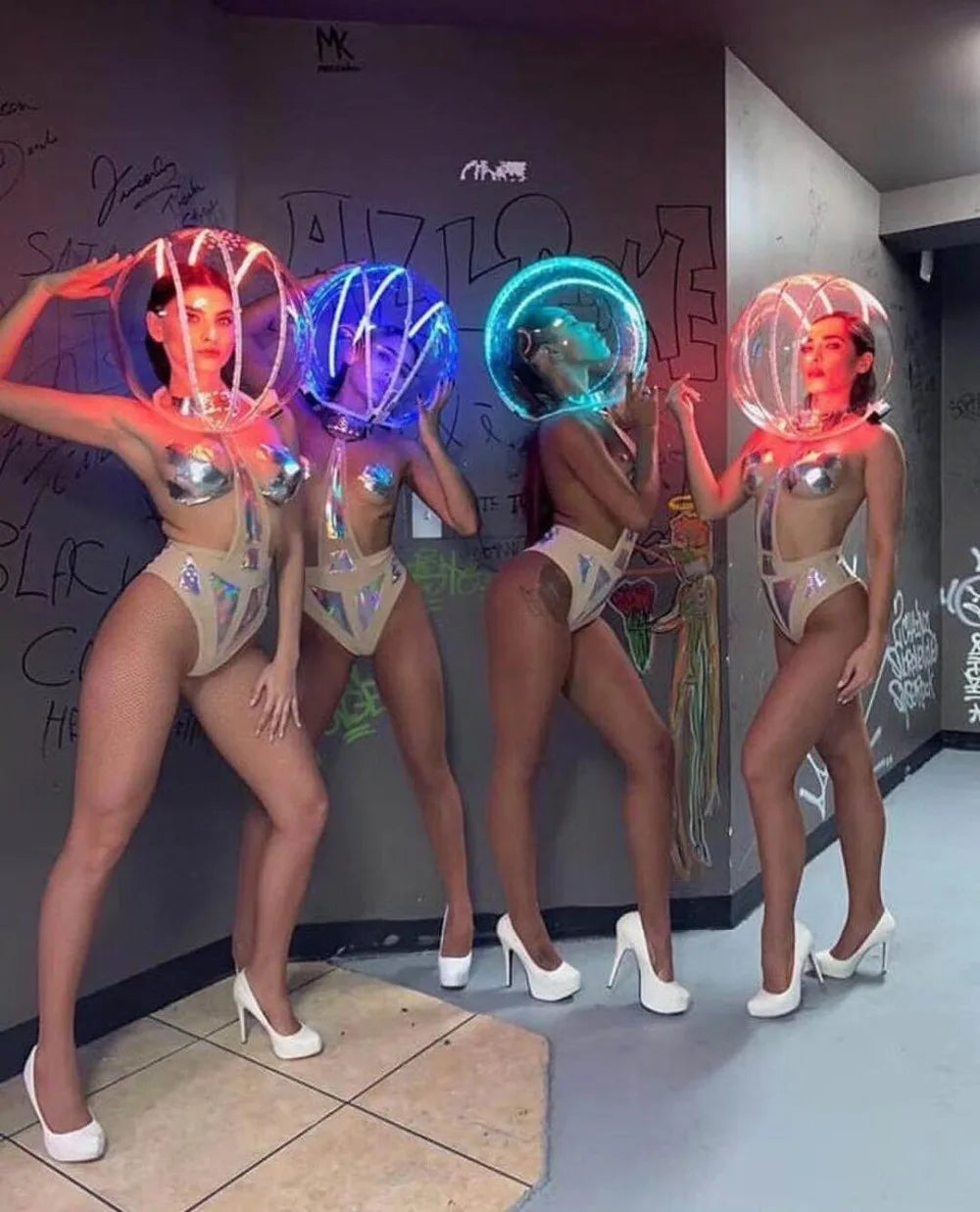 Luminous Space Warrior Light-Up Helmet & Cyberpunk Costume Set
